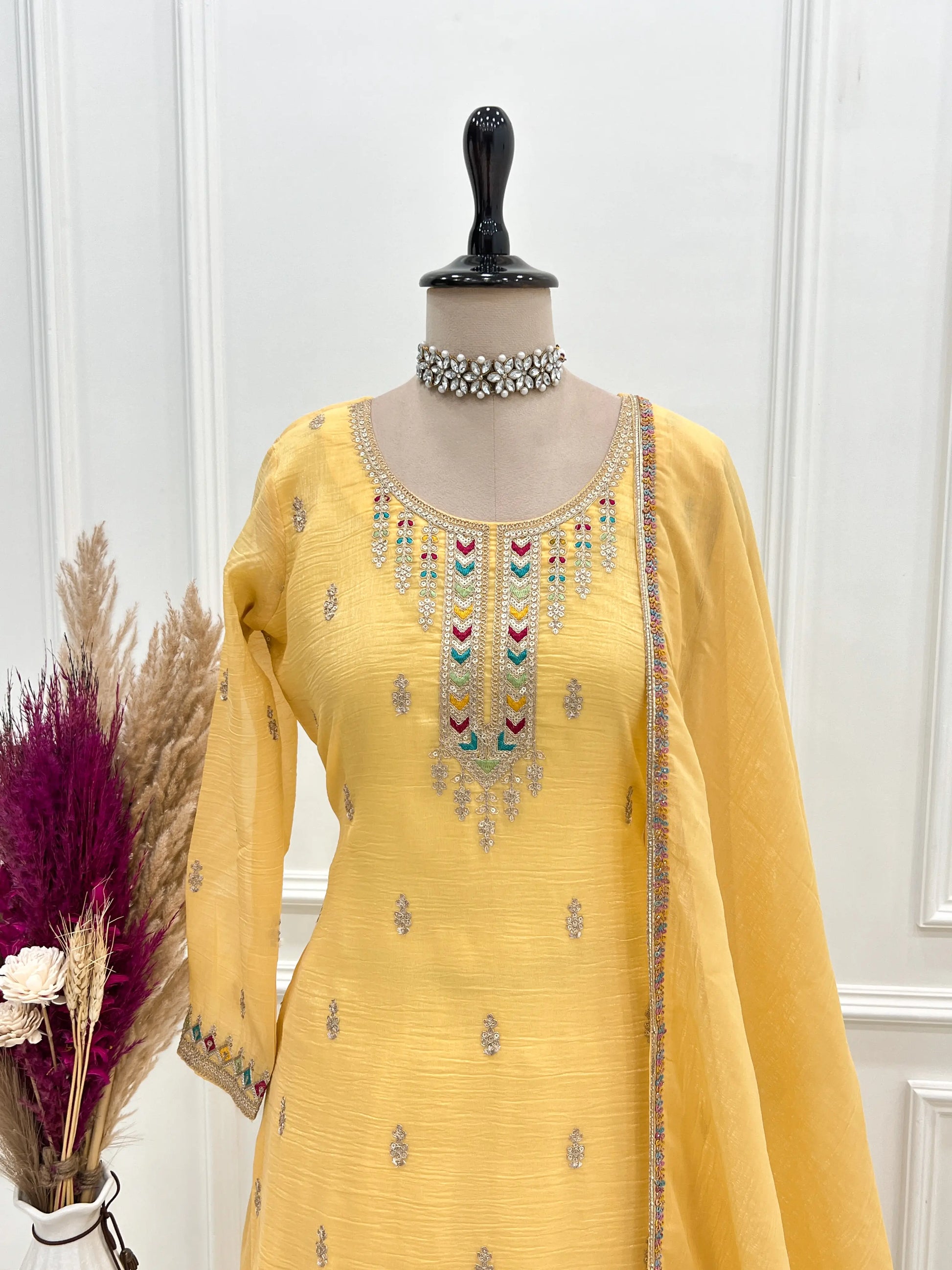 Premium Crunchy Silk Embroidered Sharara Set for Festive and Wedding Wear