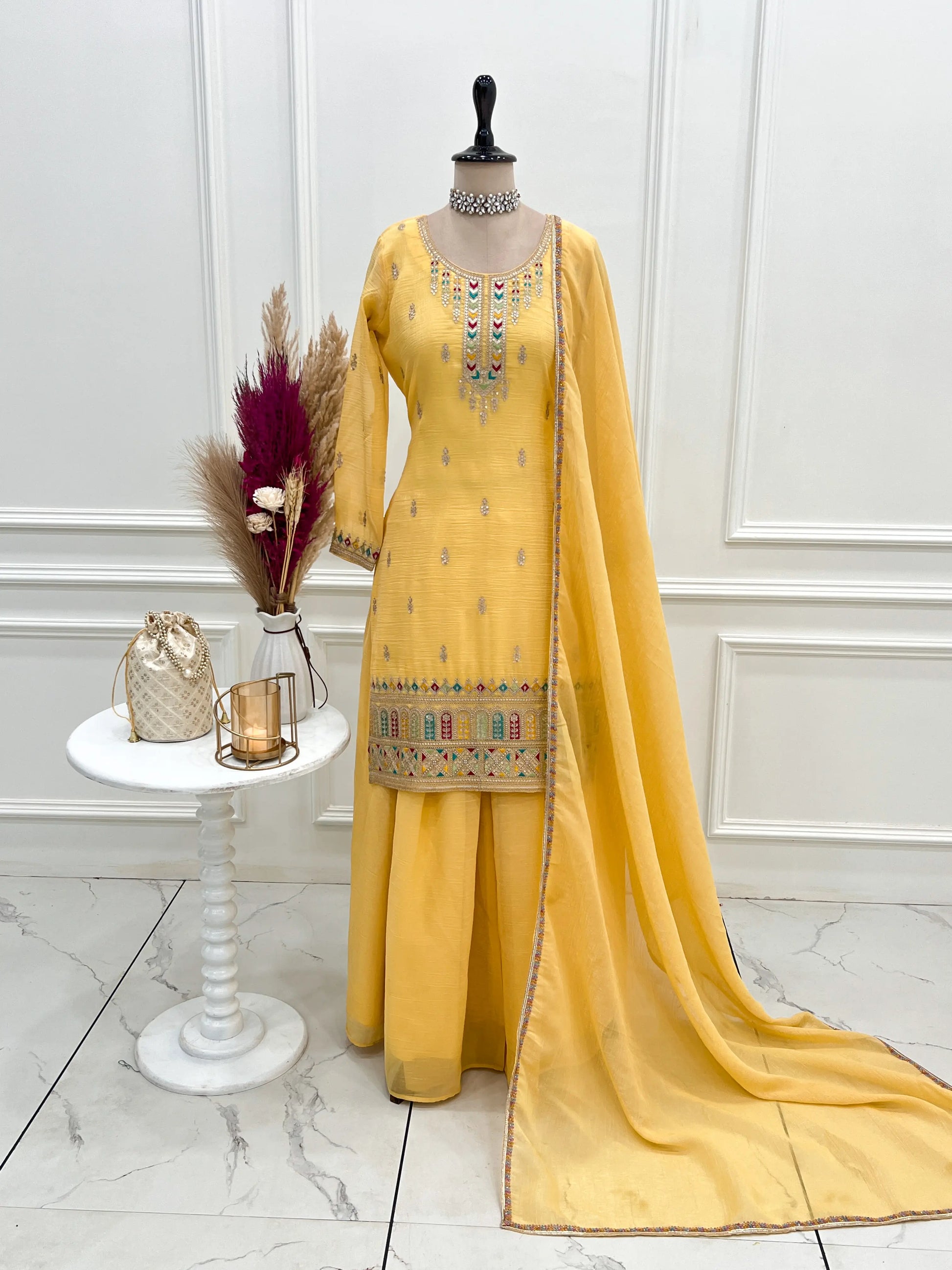 Premium Crunchy Silk Embroidered Sharara Set for Festive and Wedding Wear