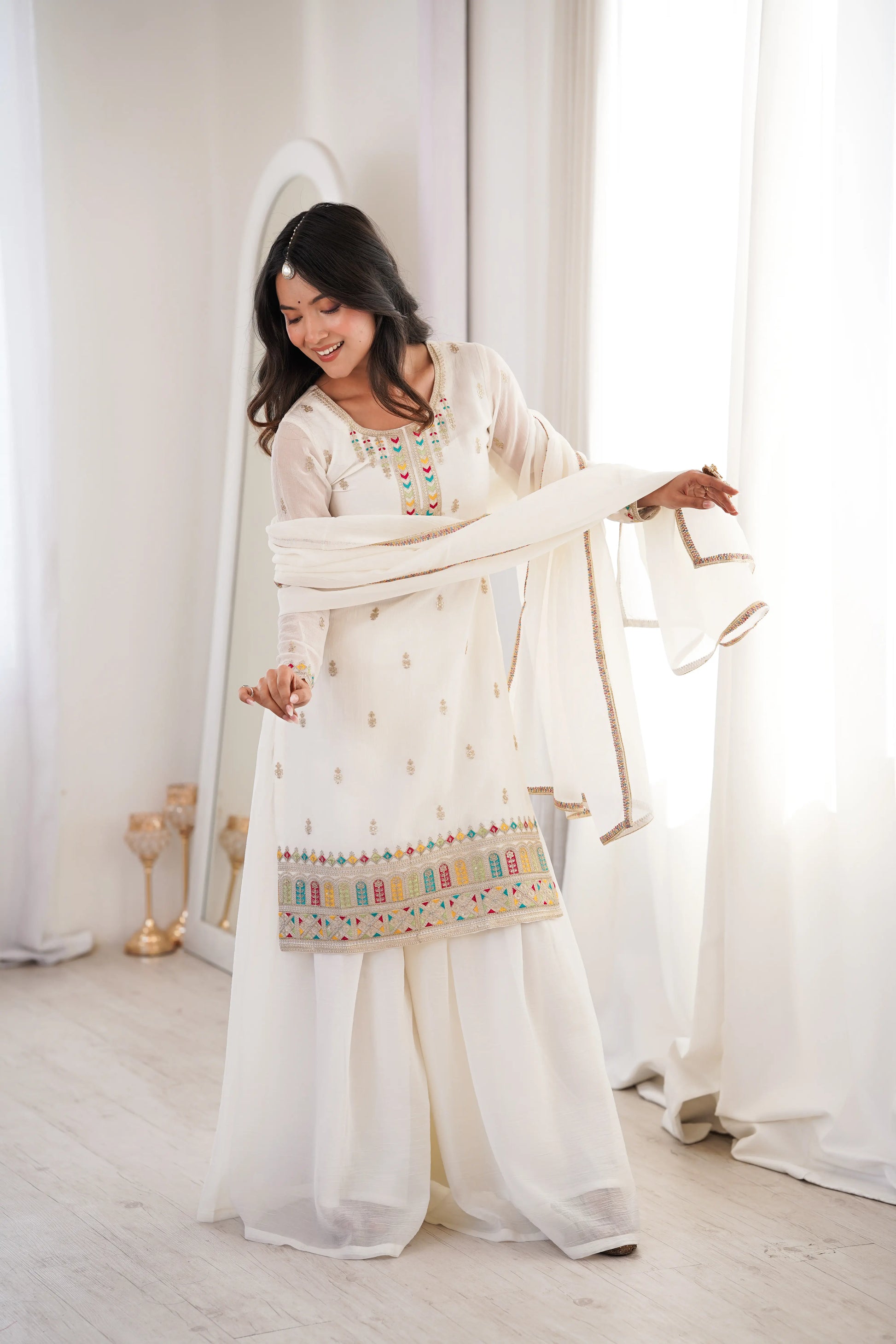 Premium Crunchy Silk Embroidered Sharara Set for Festive and Wedding Wear