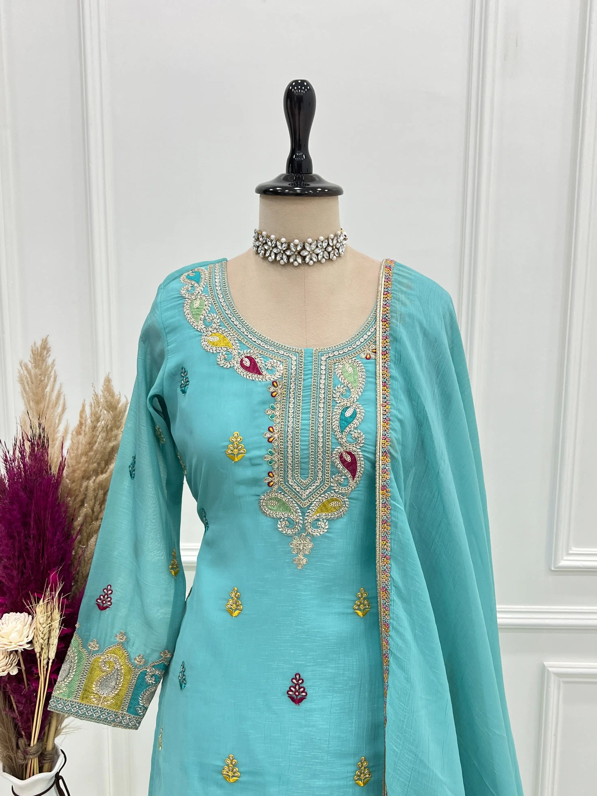 Premium Crunchy Silk Embroidered Sharara Set for Festive and Wedding Wear