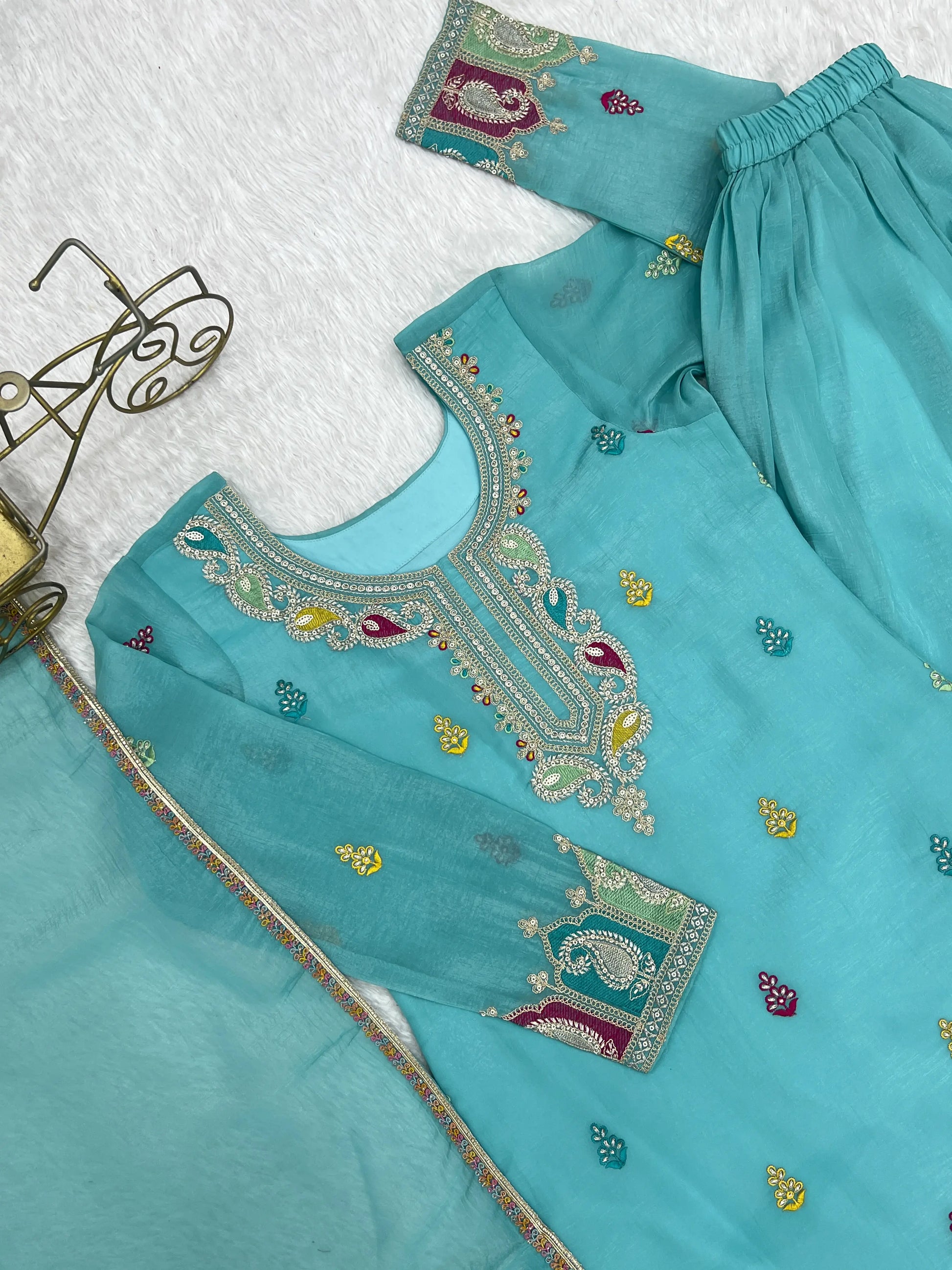 Premium Crunchy Silk Embroidered Sharara Set for Festive and Wedding Wear