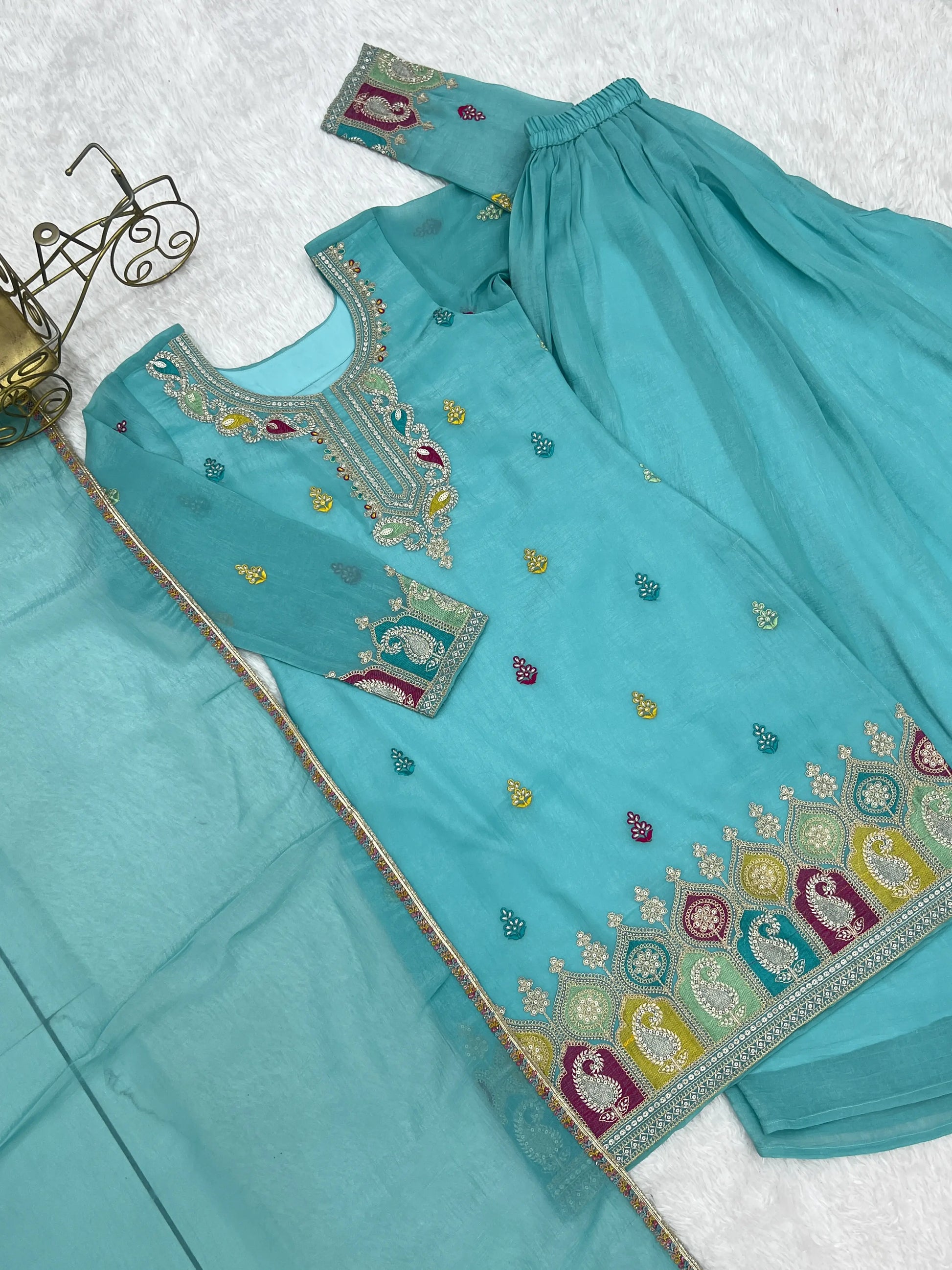 Premium Crunchy Silk Embroidered Sharara Set for Festive and Wedding Wear