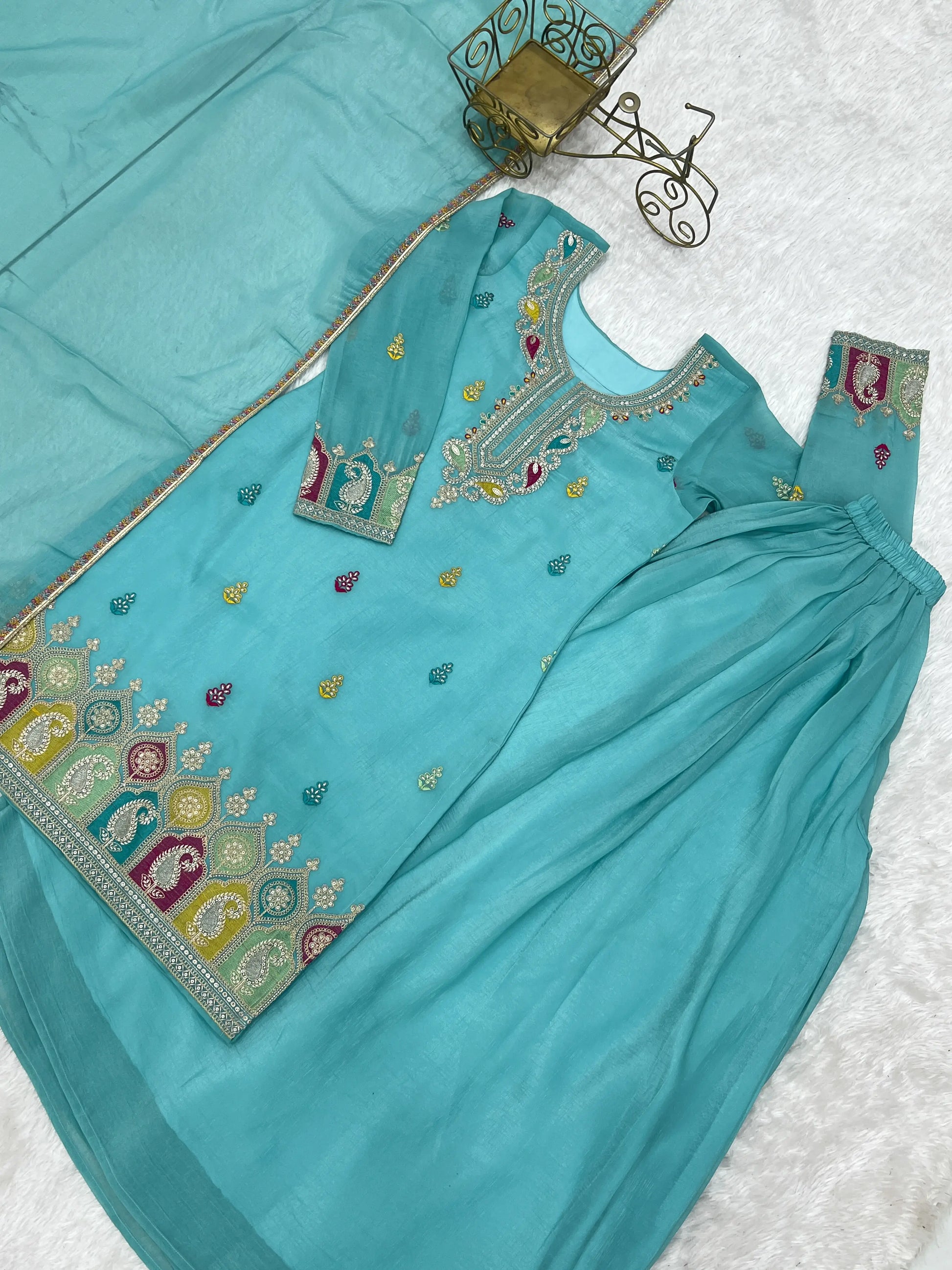Premium Crunchy Silk Embroidered Sharara Set for Festive and Wedding Wear