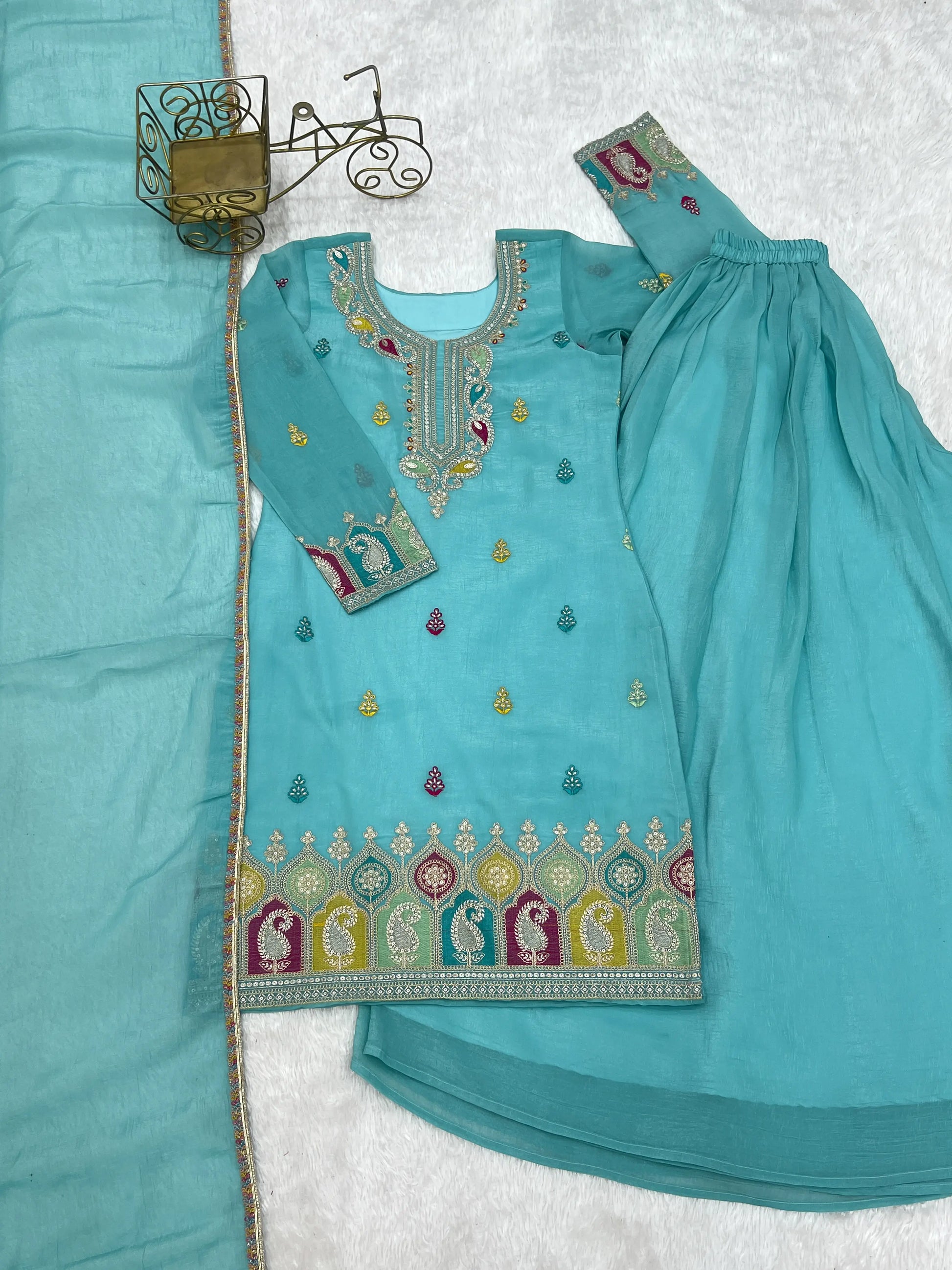 Premium Crunchy Silk Embroidered Sharara Set for Festive and Wedding Wear