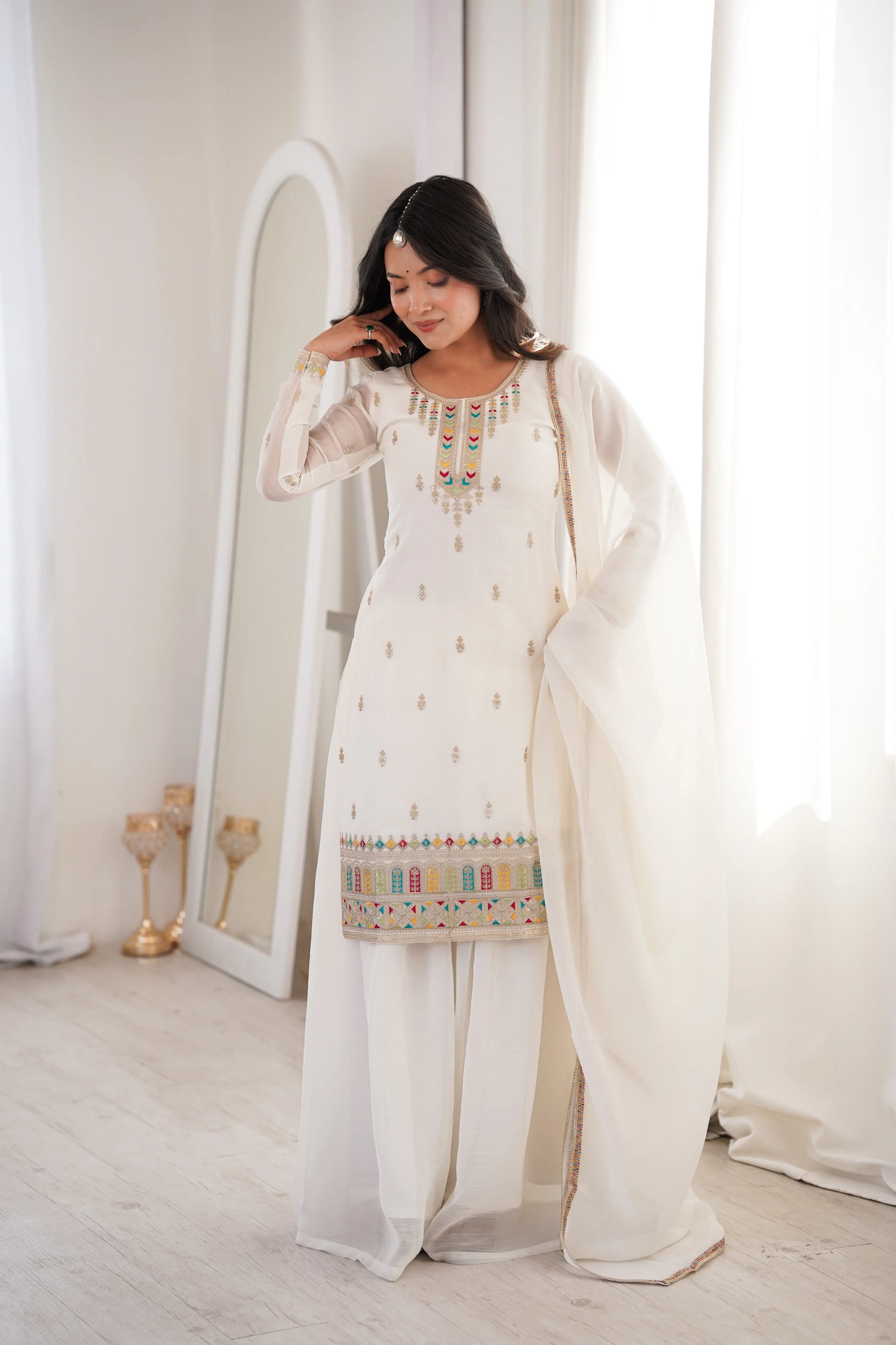 Premium Crunchy Silk Embroidered Sharara Set for Festive and Wedding Wear