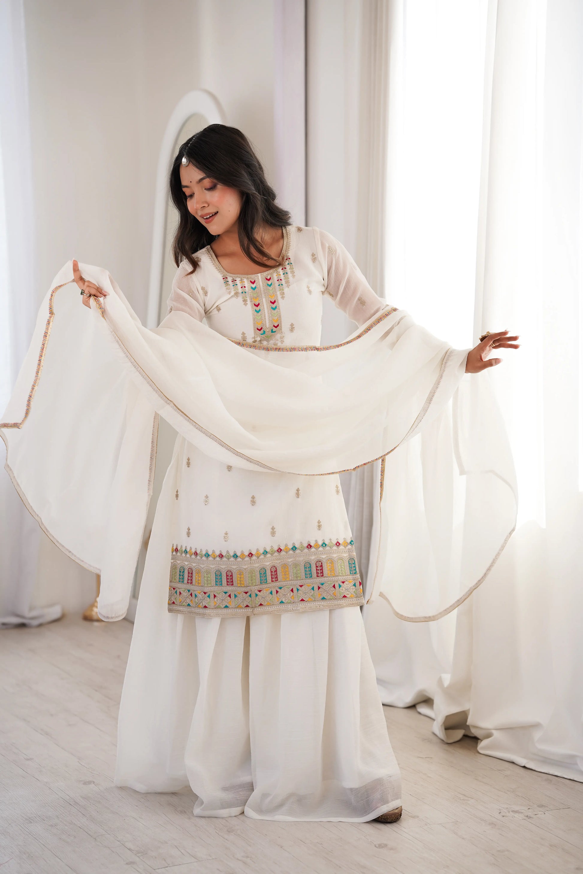 Premium Crunchy Silk Embroidered Sharara Set for Festive and Wedding Wear