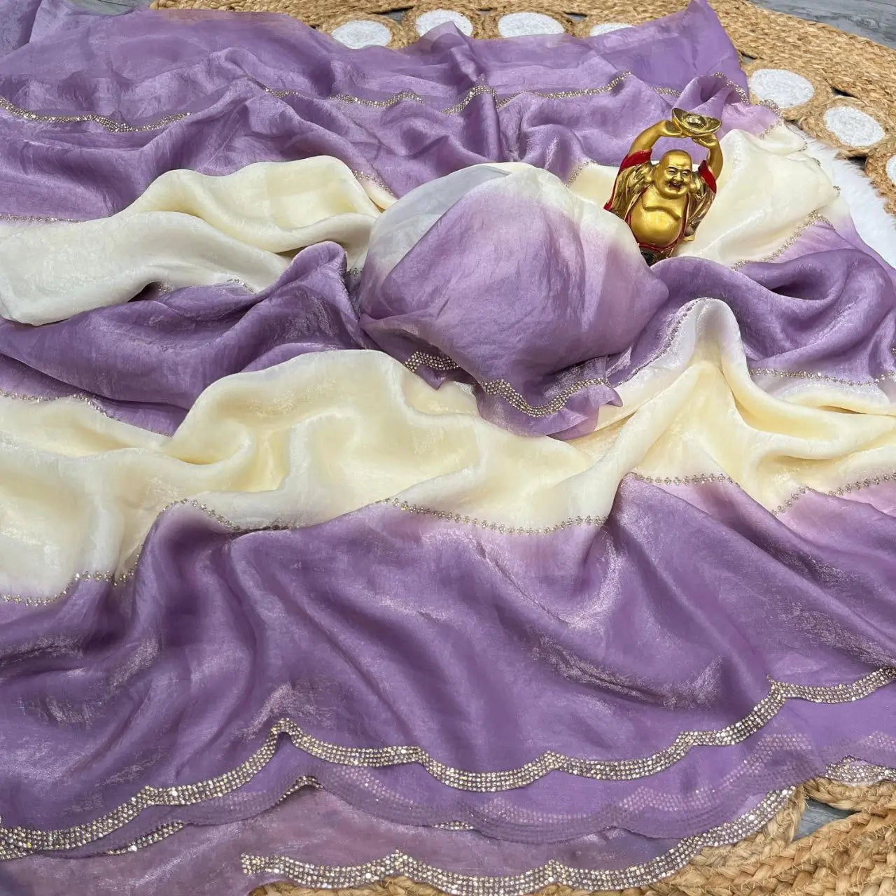 Premium Crush Space Silk Jarkan Work Saree