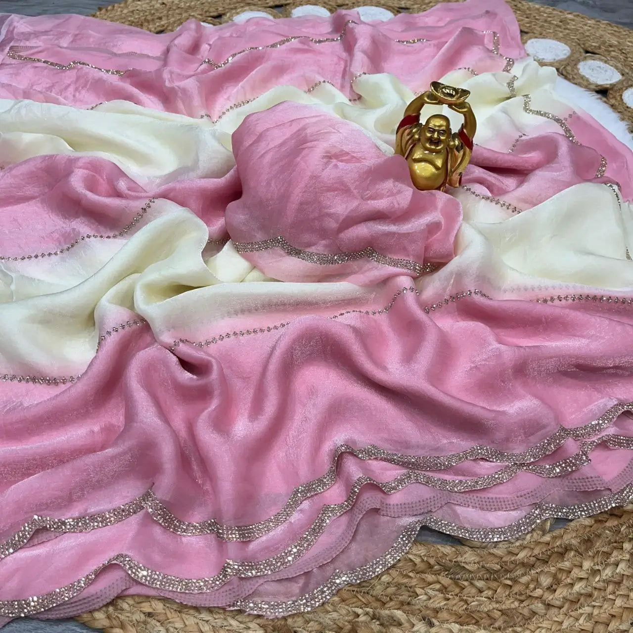 Premium Crush Space Silk Jarkan Work Saree