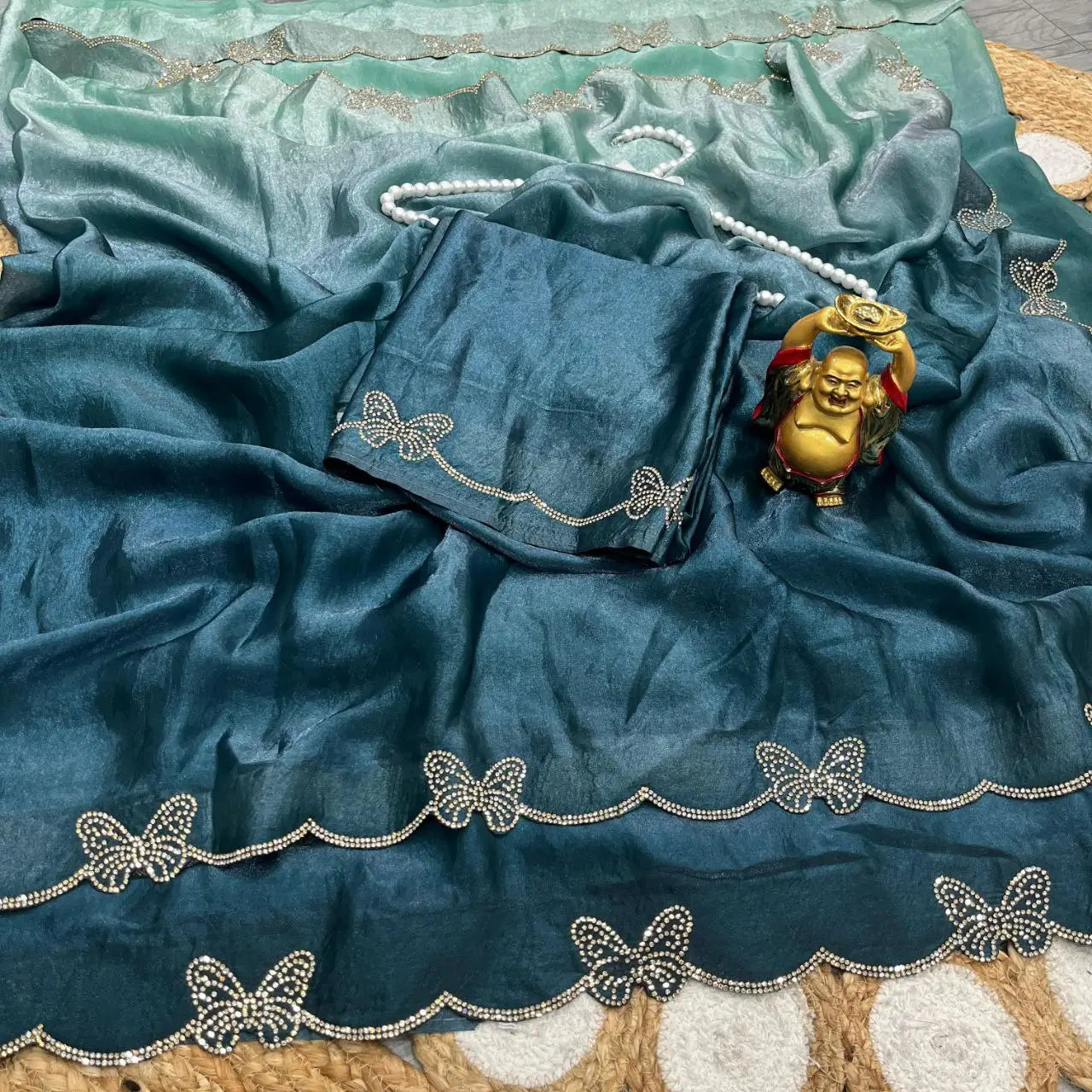 Premium Crush Space Silk Jarkan Work Saree