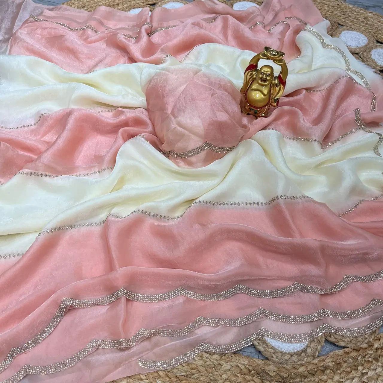 Premium Crush Space Silk Jarkan Work Saree