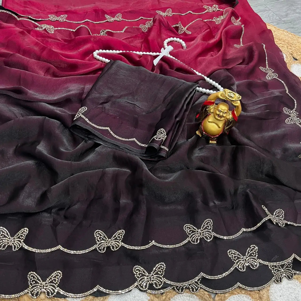 Premium Crush Space Silk Jarkan Work Saree