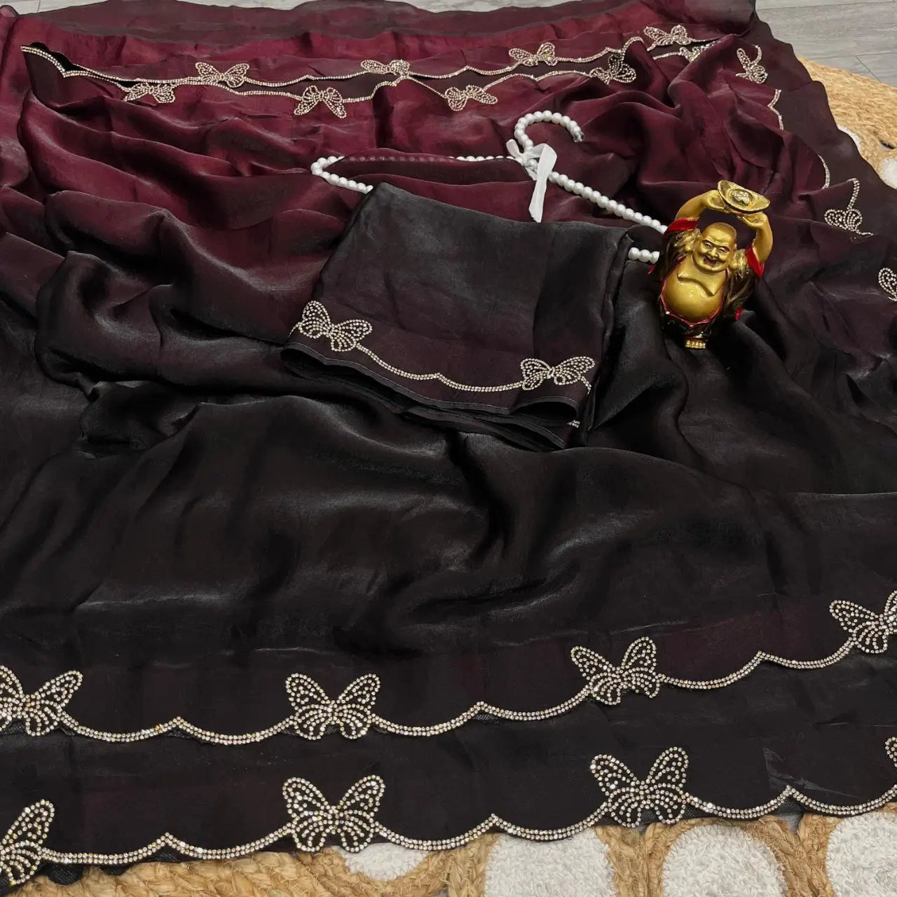 Premium Crush Space Silk Jarkan Work Saree