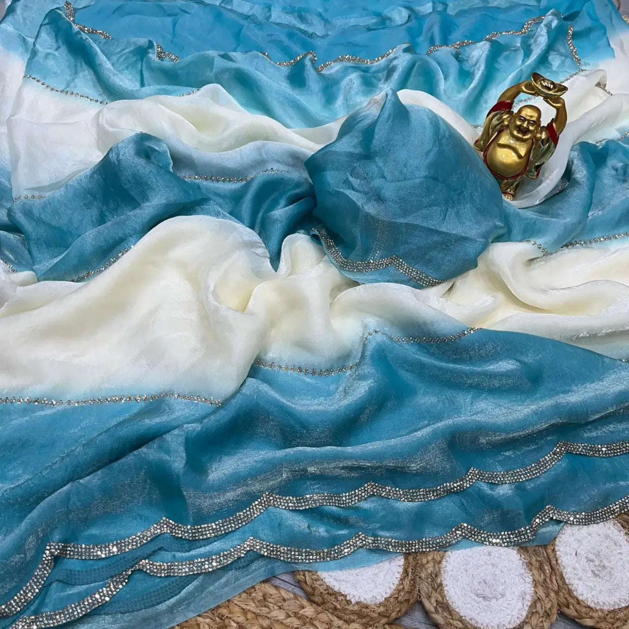 Premium Crush Space Silk Jarkan Work Saree