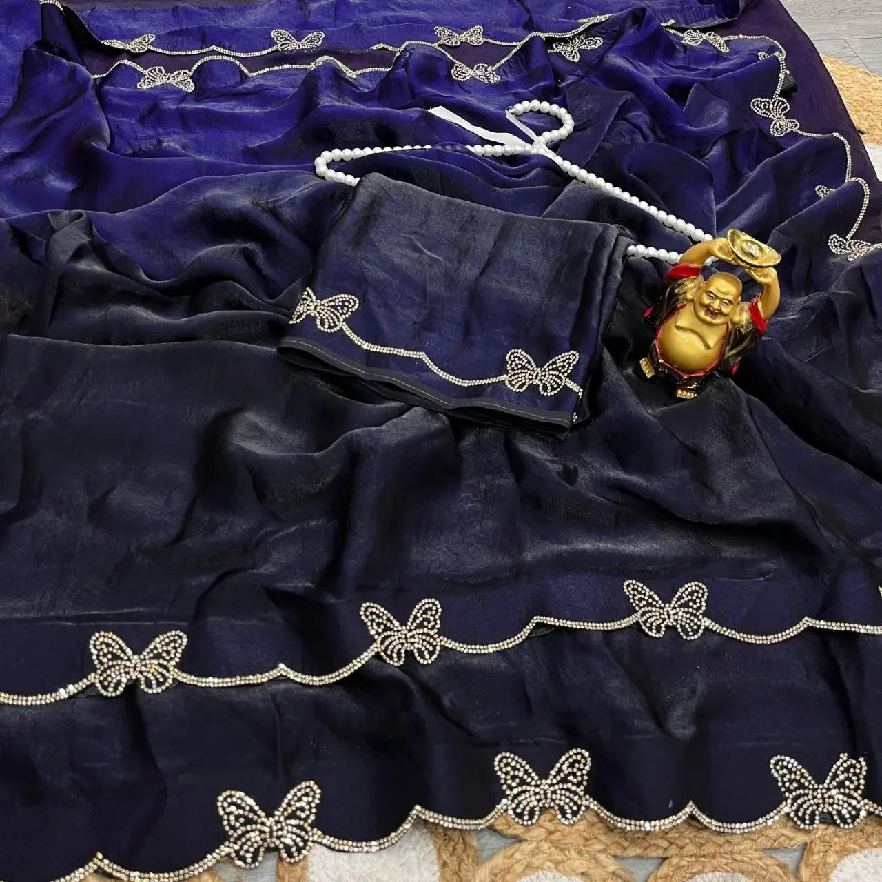 Premium Crush Space Silk Jarkan Work Saree