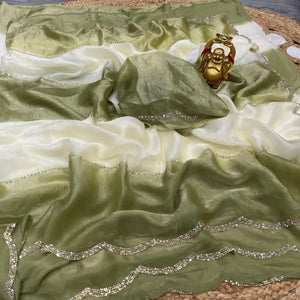 Premium Crush Space Silk Jarkan Work Saree