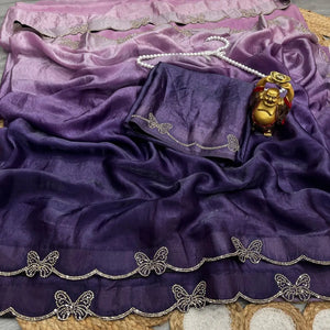 Premium Crush Space Silk Jarkan Work Saree