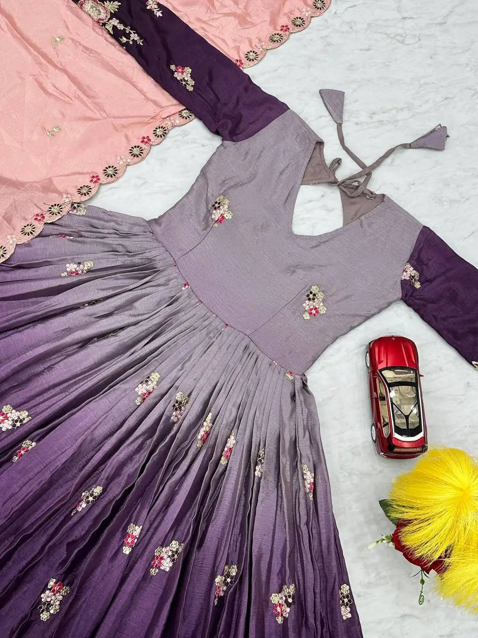 Premium Designer Embroidered Chinon Gown with Dupatta Set