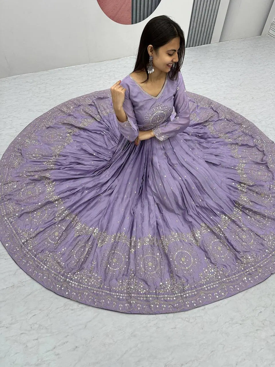 Premium Designer Embroidered Chinon Gown with Dupatta Set