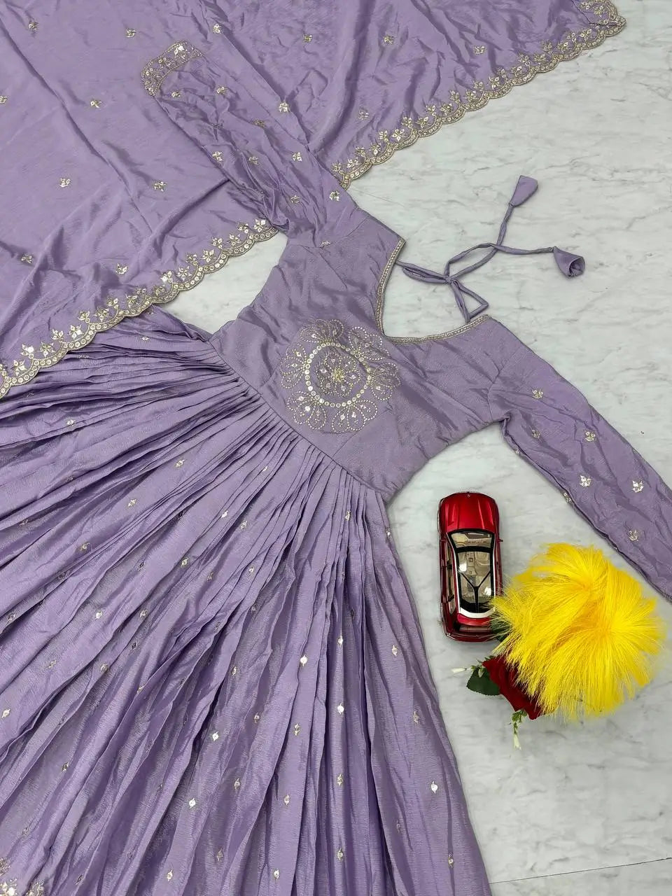 Premium Designer Embroidered Chinon Gown with Dupatta Set