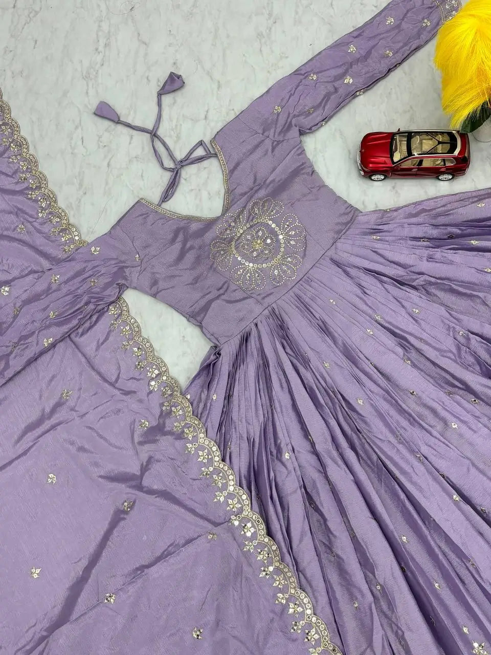 Premium Designer Embroidered Chinon Gown with Dupatta Set