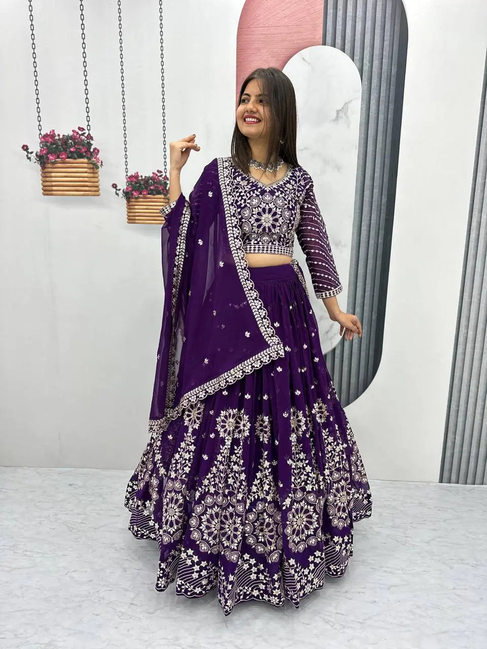 Premium Designer Embroidered Georgette Lehenga Choli Set