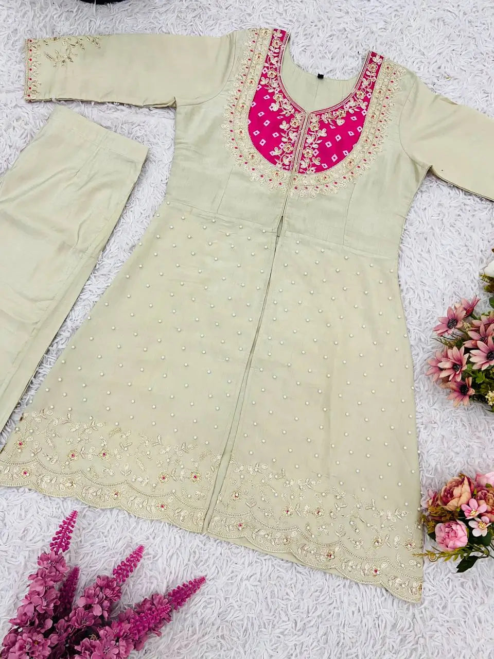 Premium Designer Khadi Cotton Co-ord Set with Mirror Work