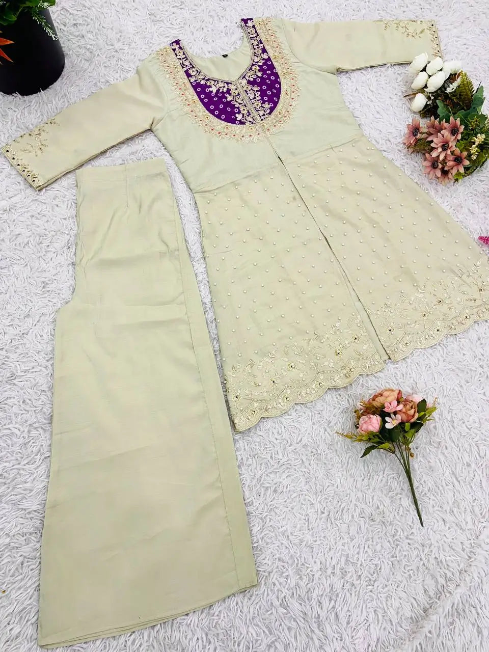 Premium Designer Khadi Cotton Co-ord Set with Mirror Work