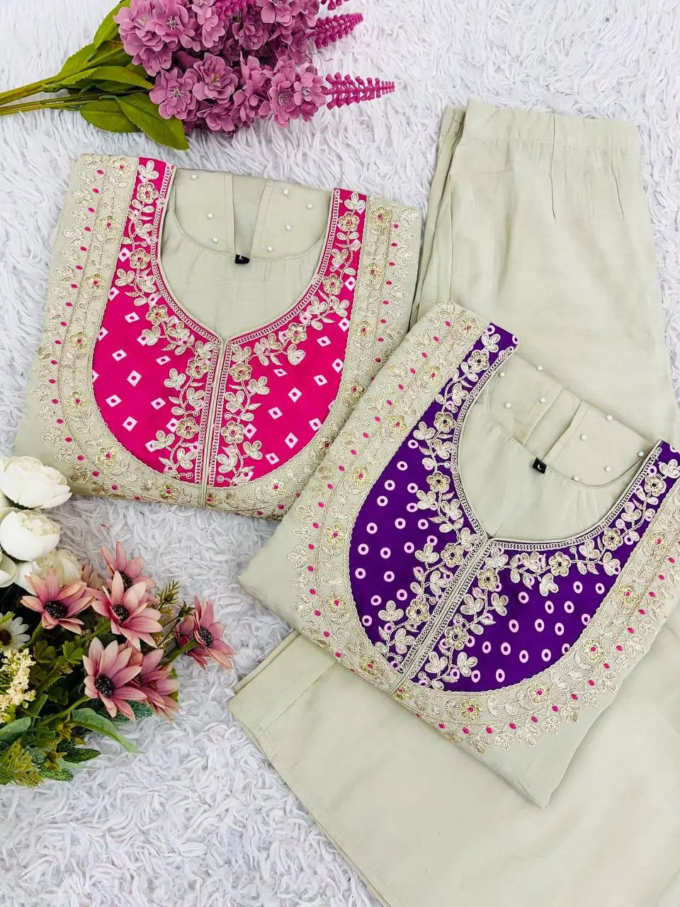 Premium Designer Khadi Cotton Co-ord Set with Mirror Work