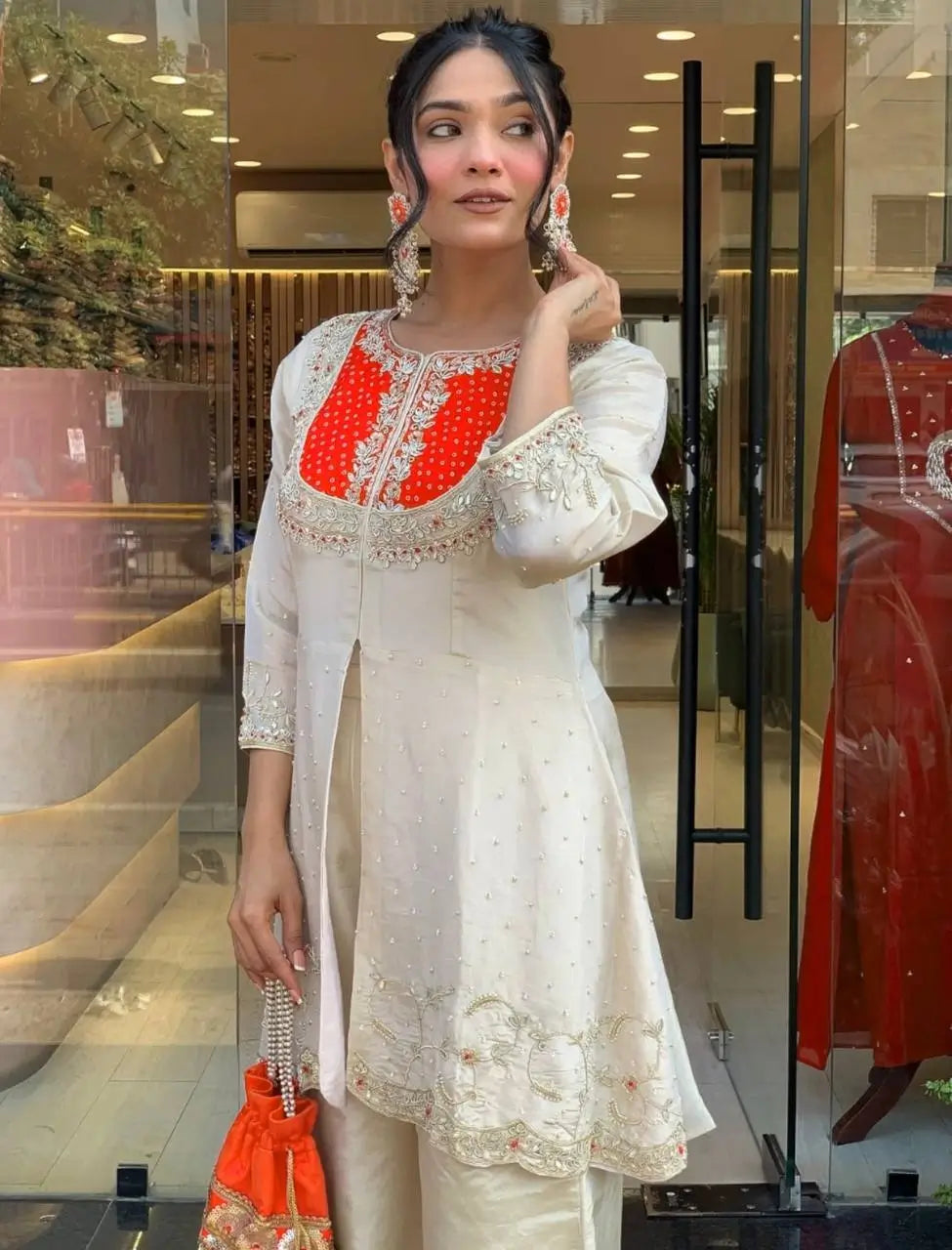 Premium Designer Khadi Cotton Co-ord Set with Mirror Work