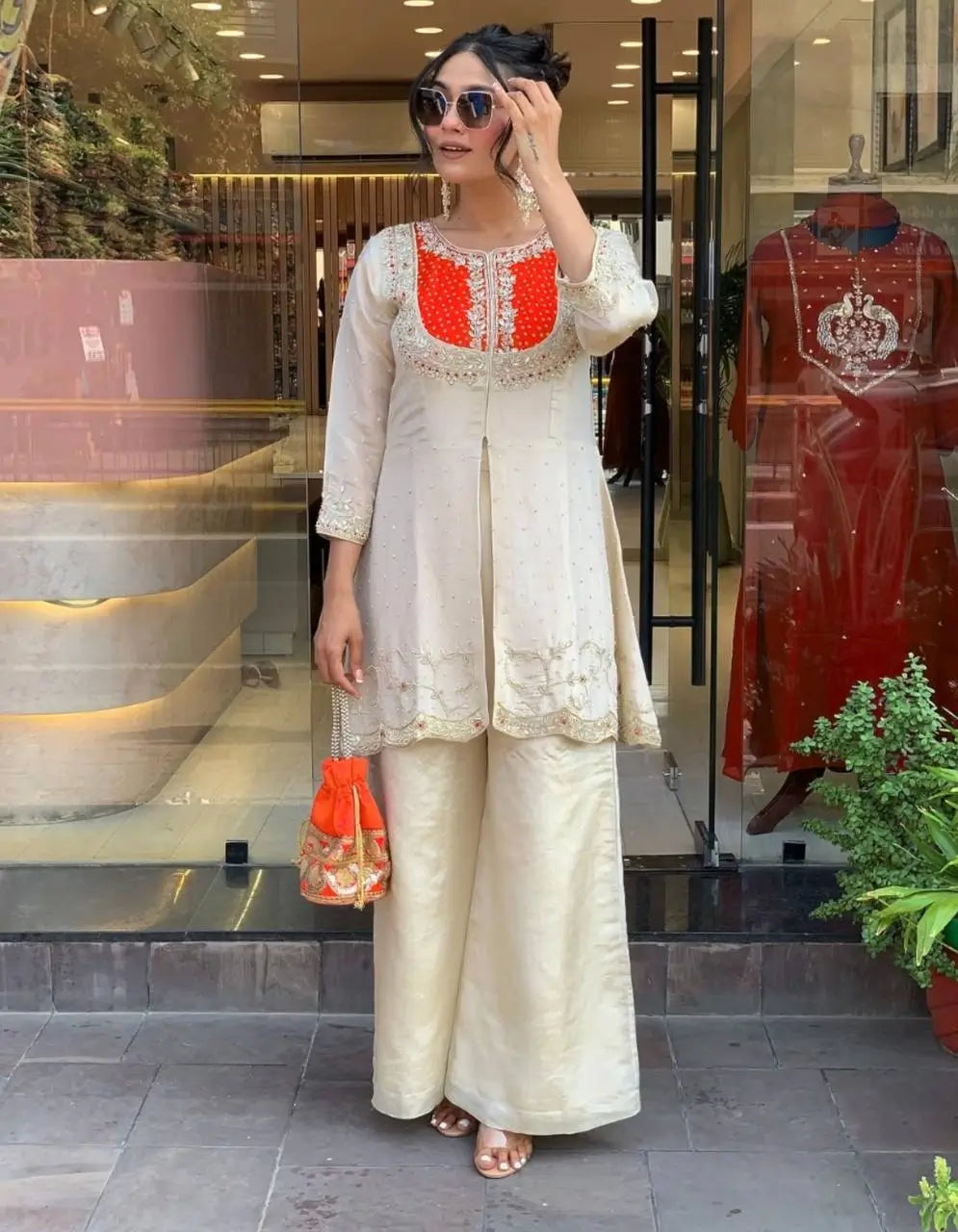 Premium Designer Khadi Cotton Co-ord Set with Mirror Work