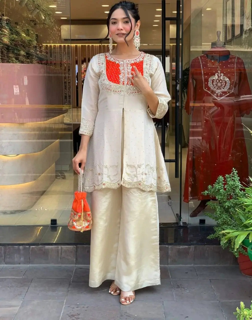 Premium Designer Khadi Cotton Co-ord Set with Mirror Work