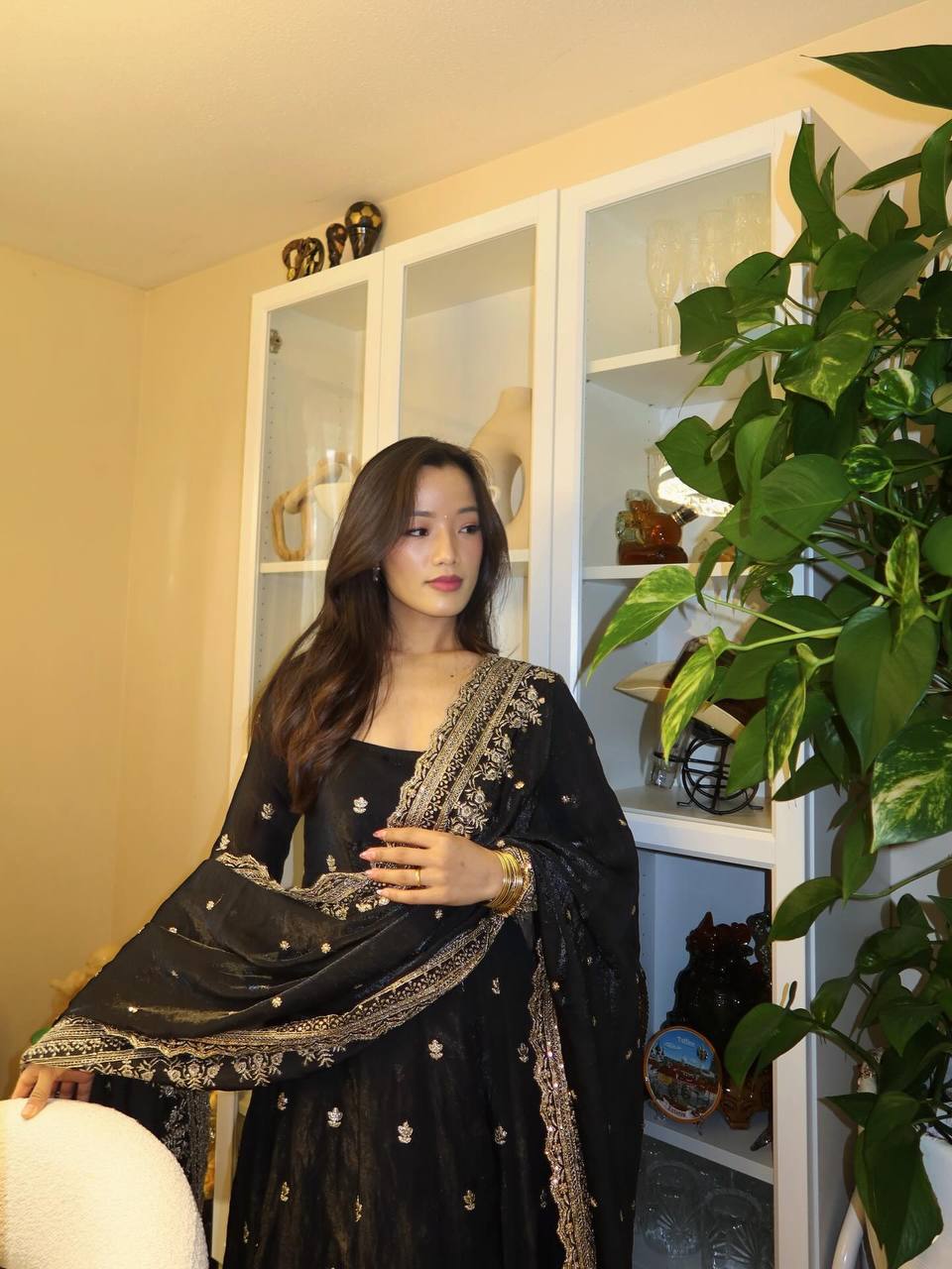 Premium Embroidered Georgette Flair Gown Set