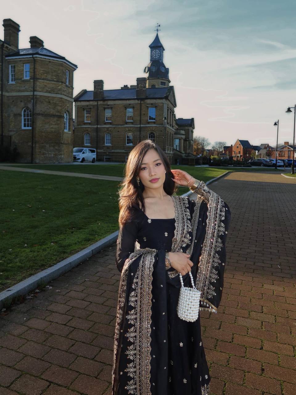 Premium Embroidered Georgette Flair Gown Set