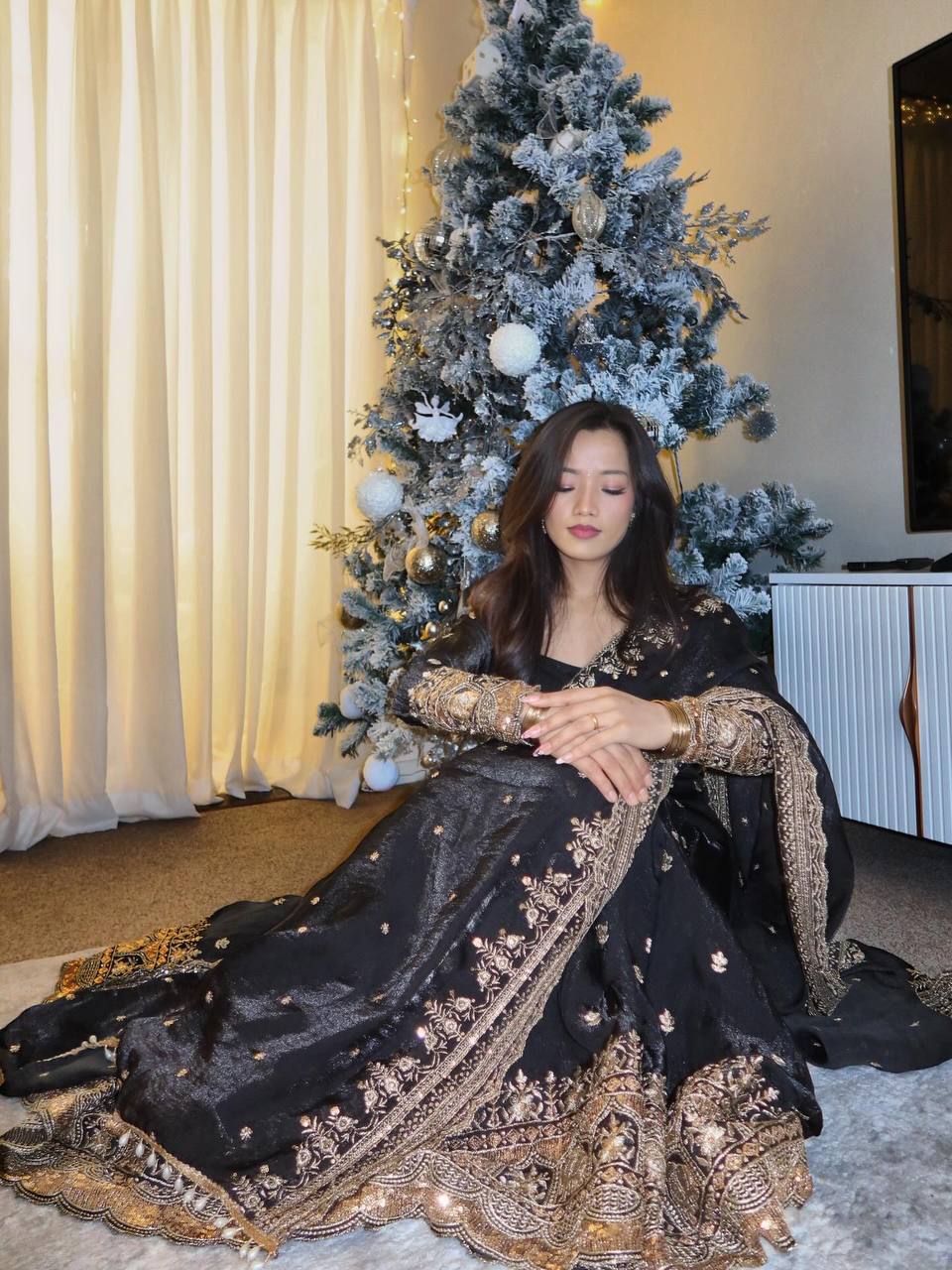 Premium Embroidered Georgette Flair Gown Set