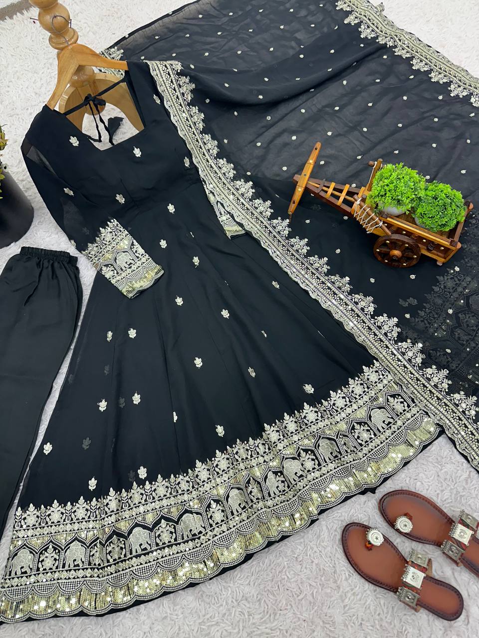 Premium Embroidered Georgette Flair Gown Set