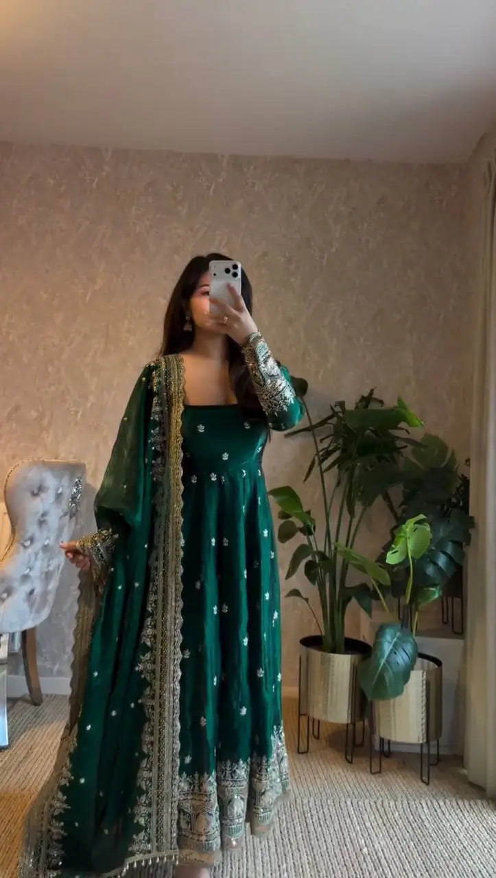 Premium Embroidered Georgette Flair Gown Set