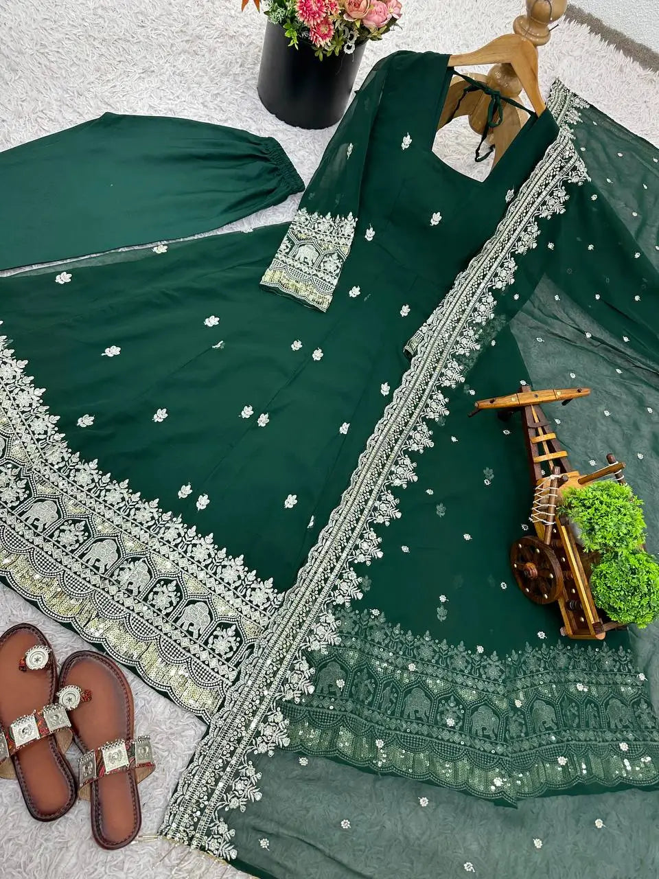 Premium Embroidered Georgette Flair Gown Set