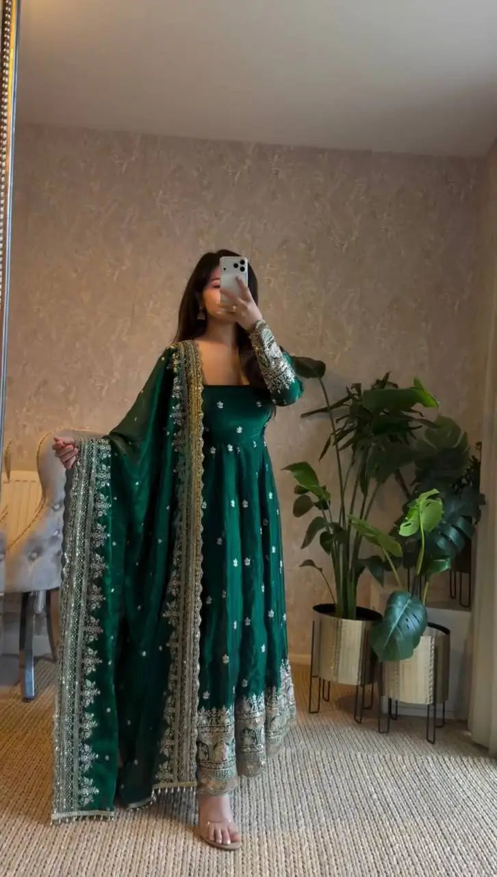 Premium Embroidered Georgette Flair Gown Set