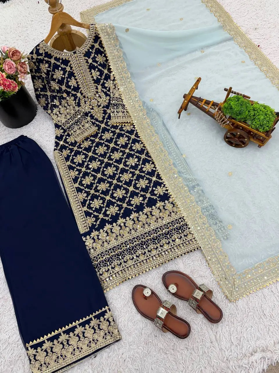 Premium Embroidered Georgette Straight Suit Set