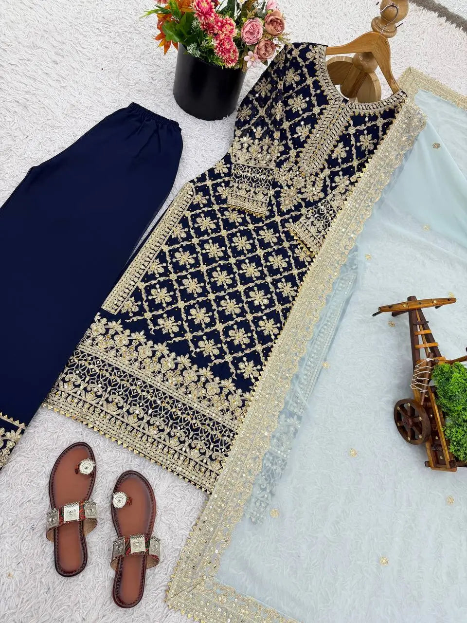 Premium Embroidered Georgette Straight Suit Set