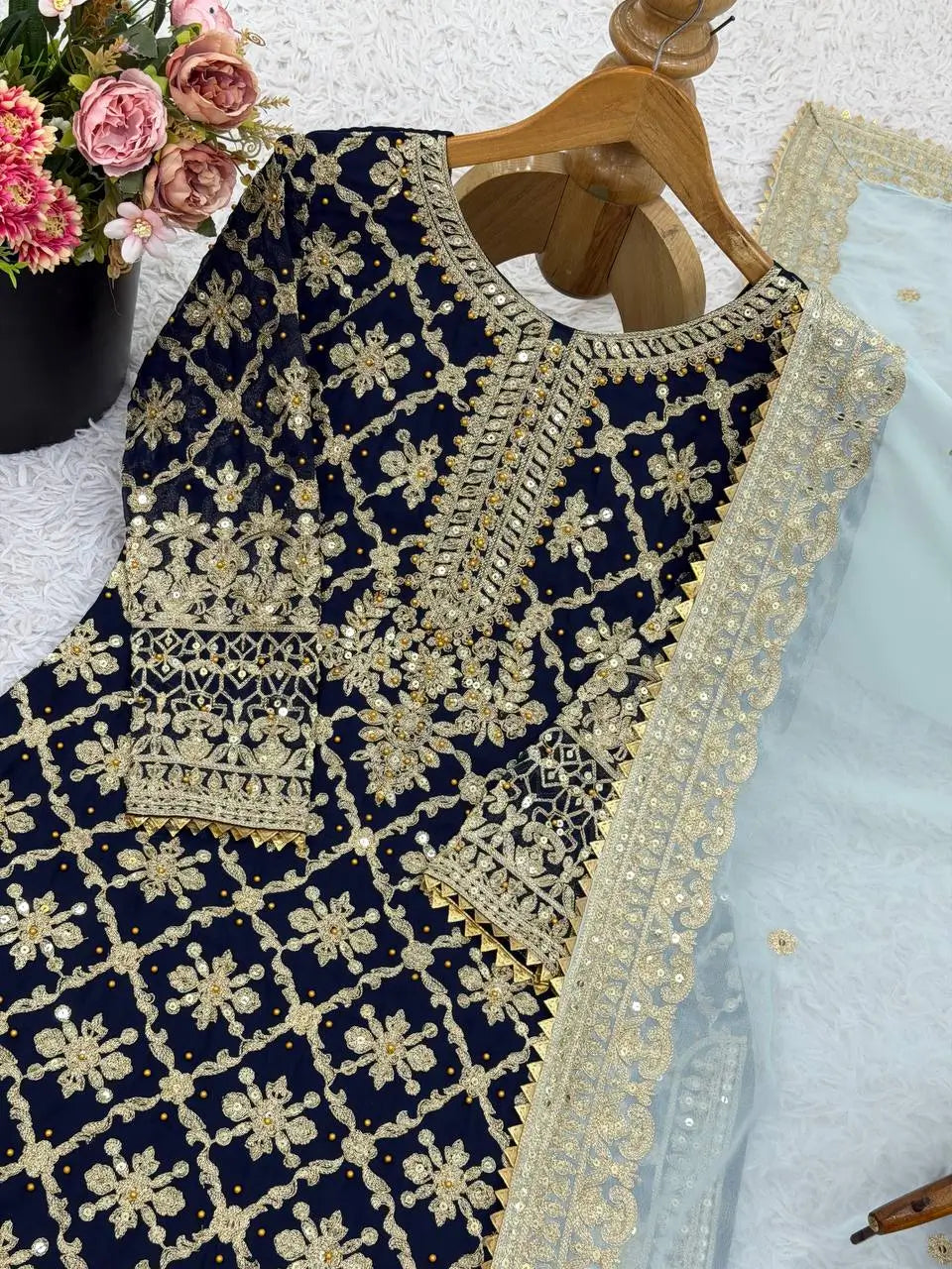 Premium Embroidered Georgette Straight Suit Set
