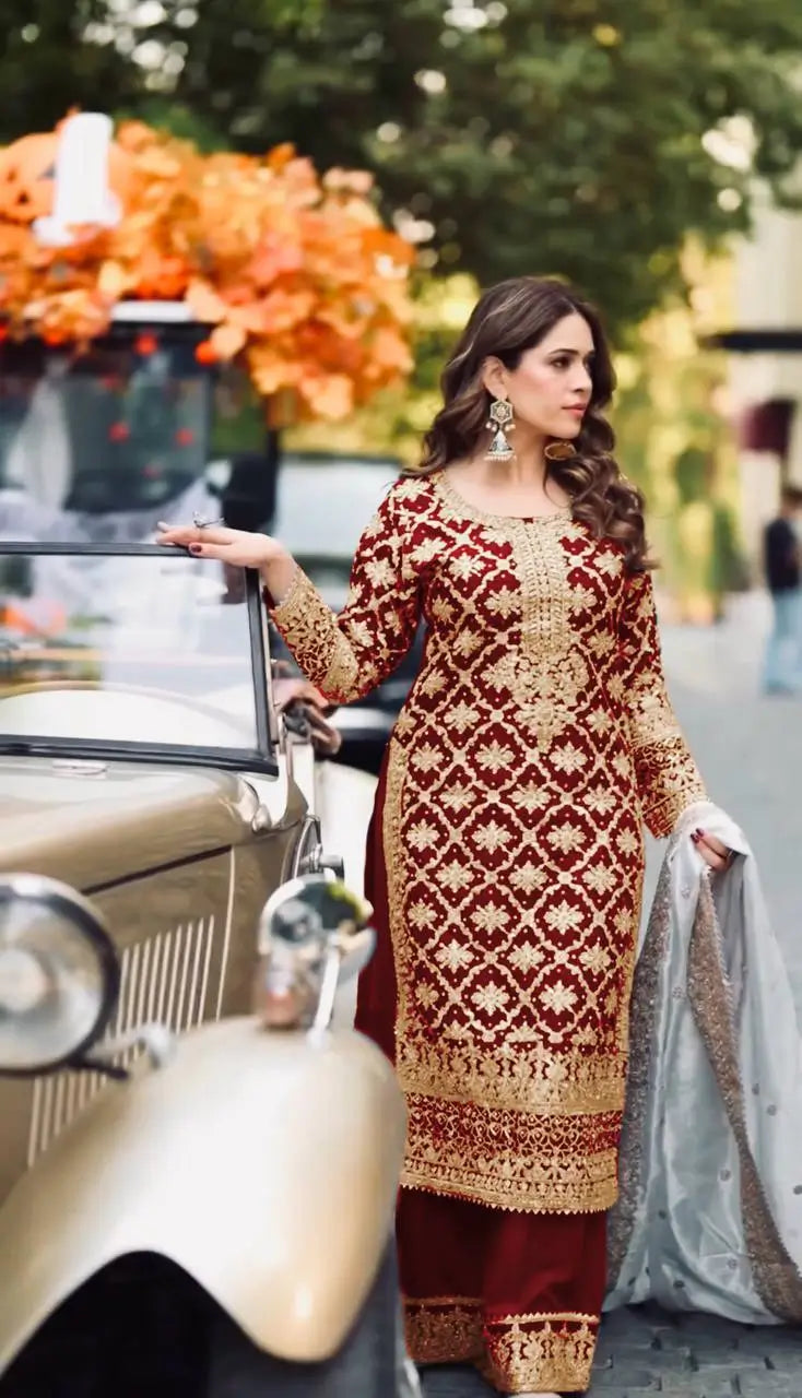 Premium Embroidered Georgette Straight Suit Set