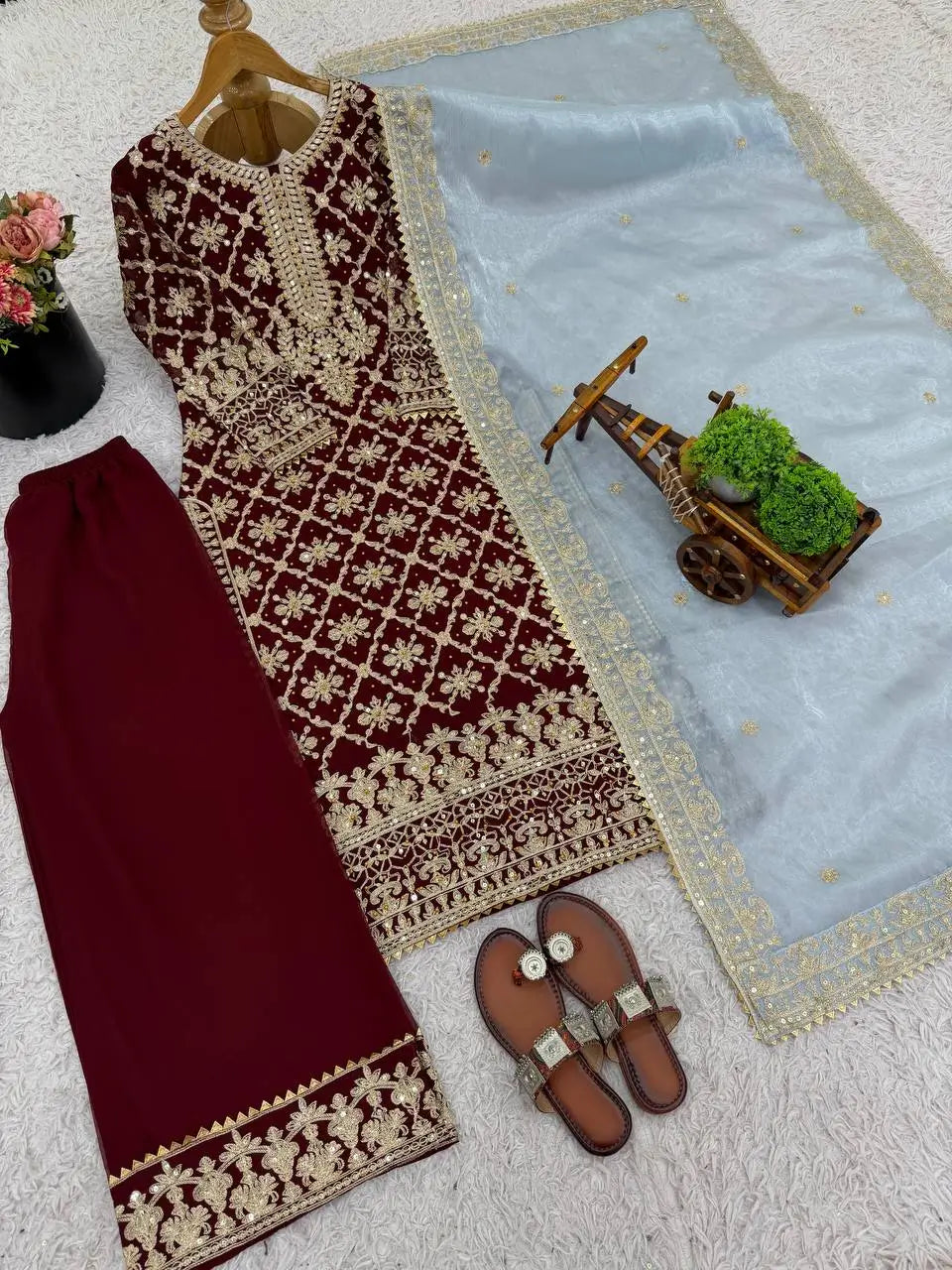 Premium Embroidered Georgette Straight Suit Set
