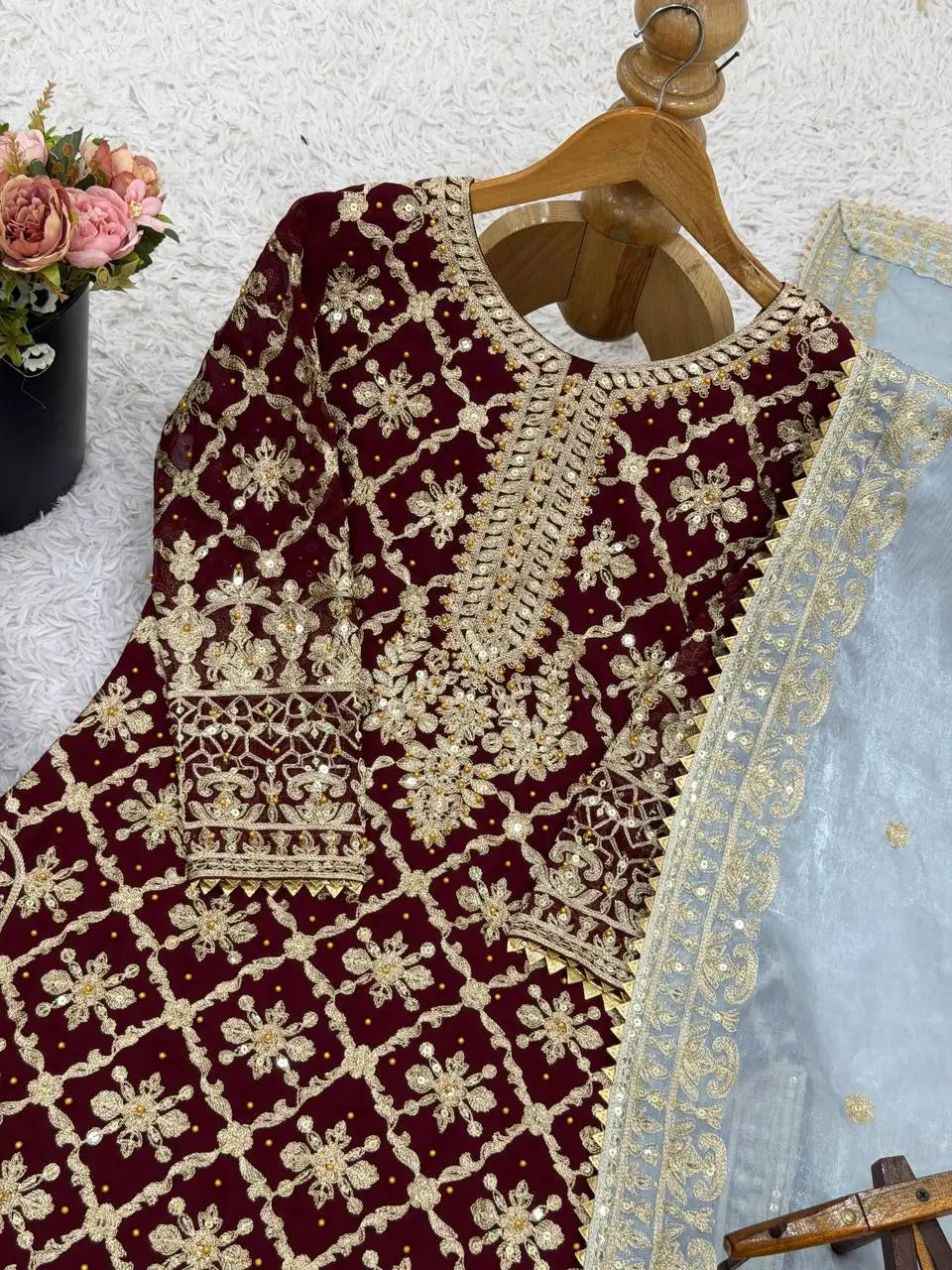 Premium Embroidered Georgette Straight Suit Set