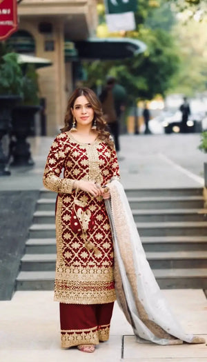 Premium Embroidered Georgette Straight Suit Set