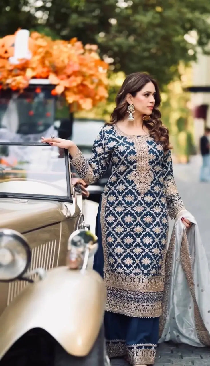 Premium Embroidered Georgette Straight Suit Set