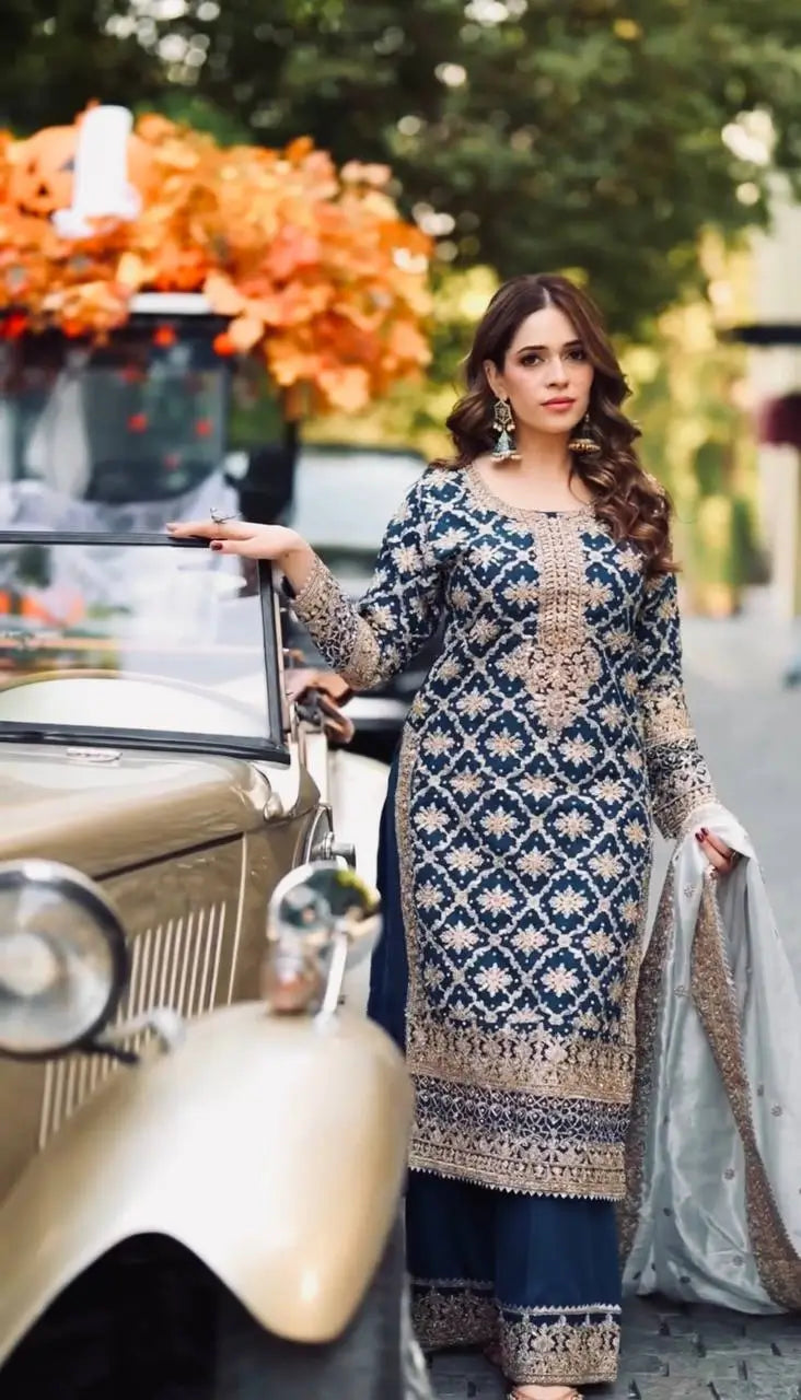 Premium Embroidered Georgette Straight Suit Set