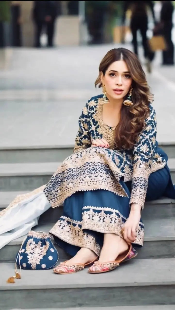 Premium Embroidered Georgette Straight Suit Set