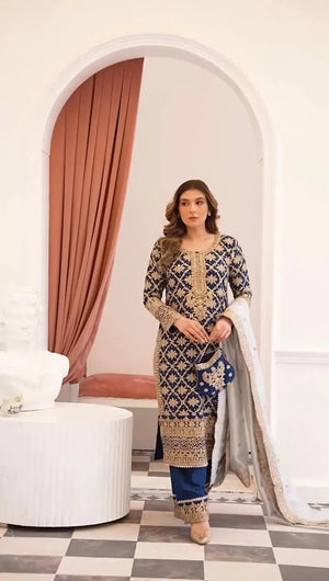 Premium Embroidered Georgette Straight Suit Set