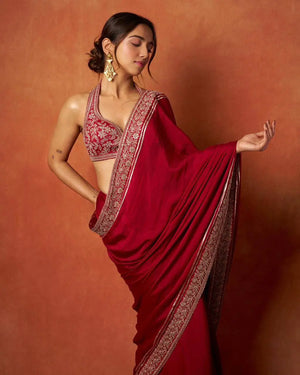 Premium Embroidered Satin Silk Saree